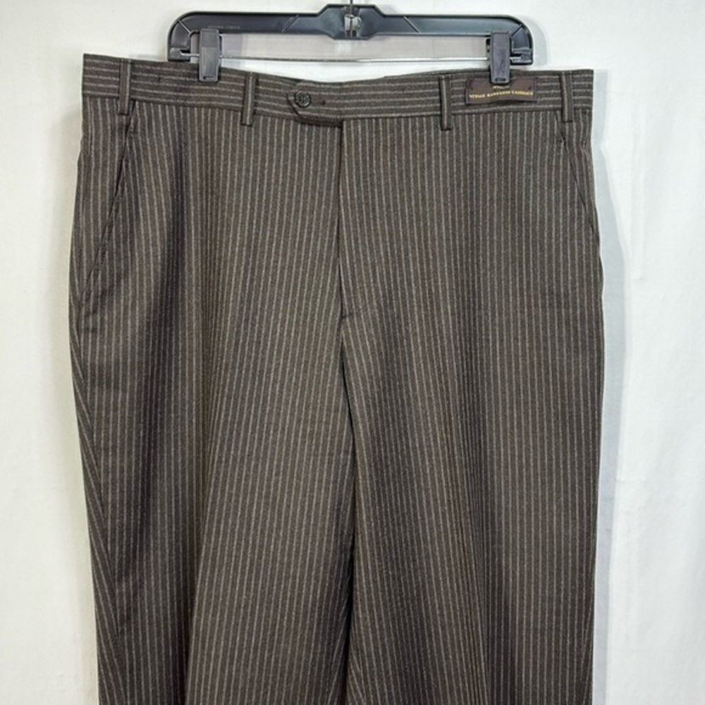 🕶️ nwt Daniel Bishop wool brown chalk stripe flat front trousers